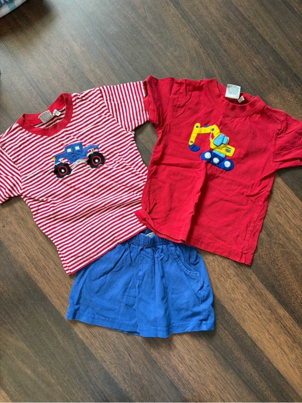 Kids 2-Pack Red Construction Tee & Blue Shorts Matching Set